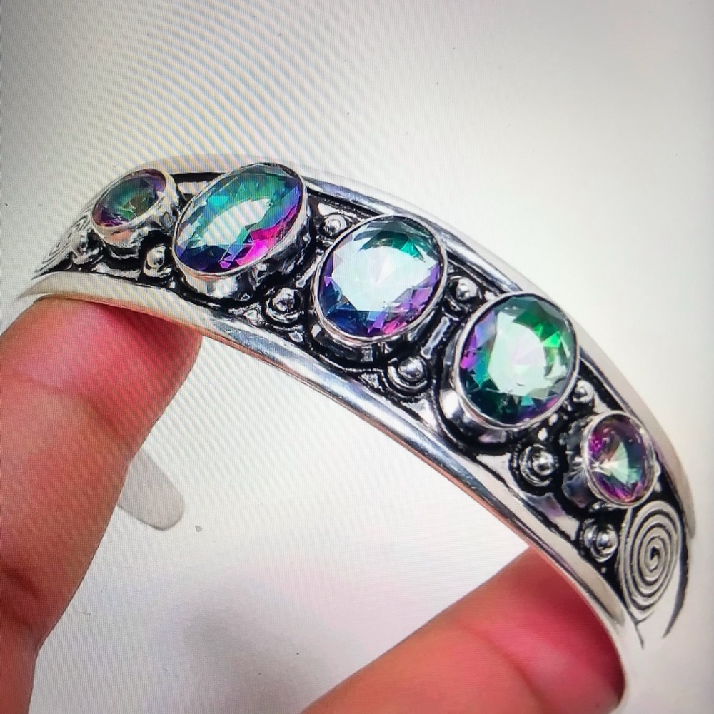 Mystic Topaz Stamped 925 Sterling Silver Cuff Bracelet